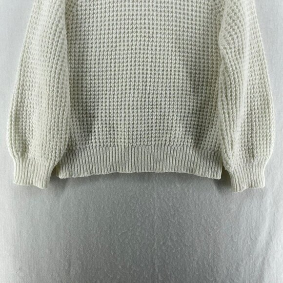 Mango MNG Sweater Women's M Off White Ribbed Trim Loose Knit Crew Neck Pullover - Picture 8 of 11